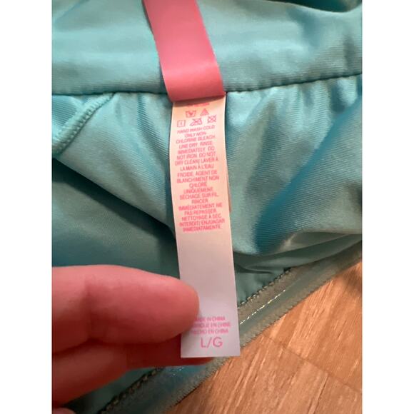 Victorias Secret Large Blue Brown Leopard Print Padded Swim Bikini Top Swimwear - Picture 5 of 6